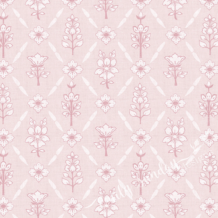 Vintage Floral Argyle Pink peel and stick wallpaper pattern swatch